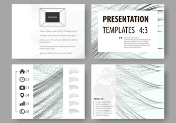 Set of business templates for presentation slides. Easy editable layouts, vector illustration. Abstract waves, lines and curves. Gray color background. Motion design.