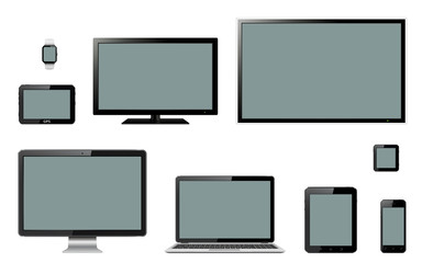 Various modern electronic gadgets on isolated background. Vector illustration.