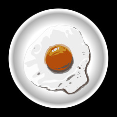 Fried eggs on plate. Vector isolated on black background.