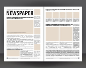 Vector empty newspaper print template design with beige and black elements - 141028407
