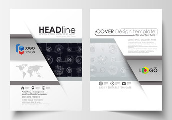 Business templates for brochure, magazine, flyer. Cover template, flat layout in A4 size. High tech design, connecting system. Science and technology concept. Futuristic abstract vector background.