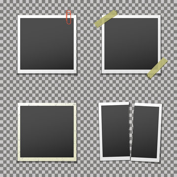 Photo frames with shadow on isolated background, vector template.