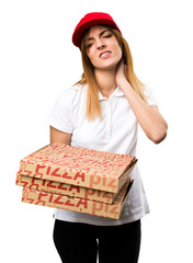 Pizza delivery woman with neck pain