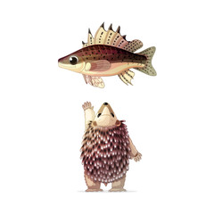 vector painting fantasy concept. Nursery wall art for kids. Hand drawn cartoon animal character 07