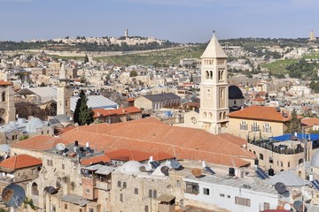 Fototapeta na wymiar Roofs of Old city of Jerusalem, Israel, 23 March 2016