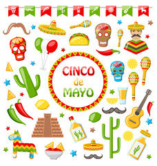 Collection of Mexican Icons Isolated on White Background