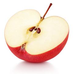 Ripe red apple half fruit isolated on white background. Half of red apple fruit with clipping path