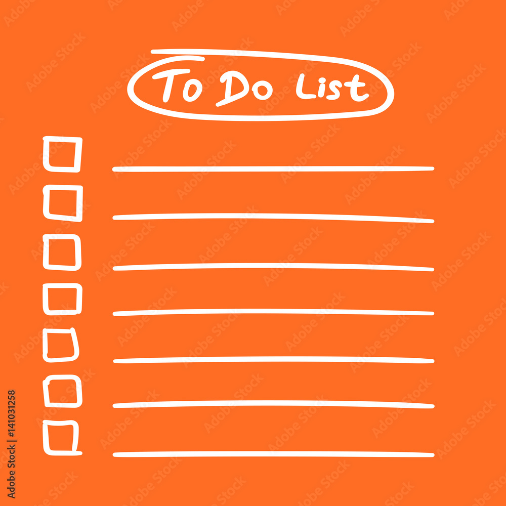 Poster to do list icon with hand drawn text. checklist, task list vector illustration in flat style on oran