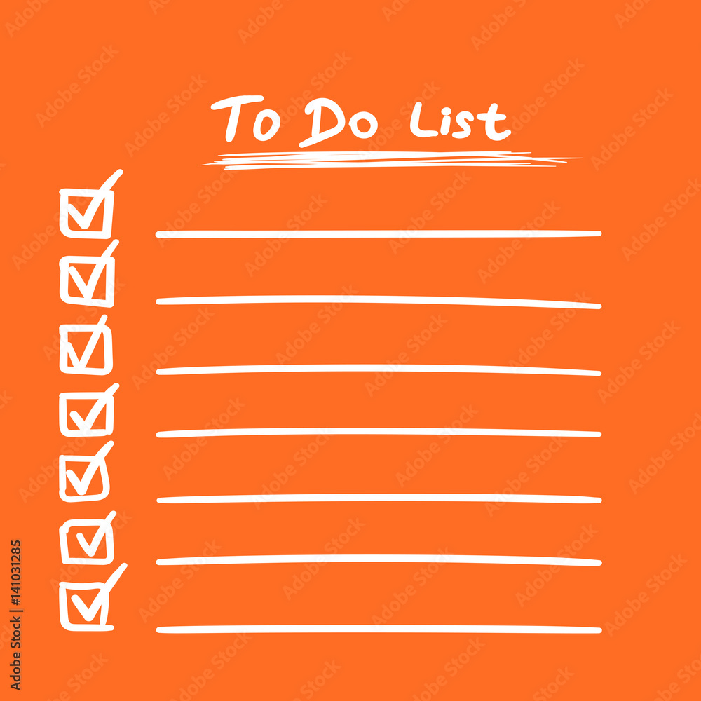 Poster to do list icon with hand drawn text. checklist, task list vector illustration in flat style on oran