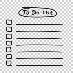 To do list icon with hand drawn text. Checklist, task list vector illustration in flat style on isolated background.