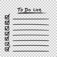 Fototapeta premium To do list icon with hand drawn text. Checklist, task list vector illustration in flat style on isolated background.