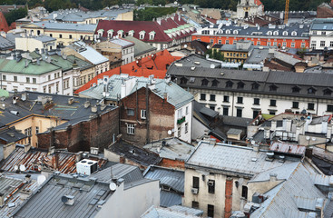 Fototapeta na wymiar Old Town houses, view from above, Krakow, Poland
