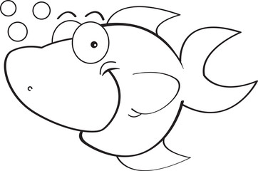 Black and white illustration of a smiling fish.