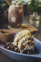 brownie with icecream. sweet and dessert. ice cream