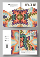 Business templates for bi fold brochure, flyer, booklet, report. Cover design template, abstract vector layout in A4 size. Tribal pattern, geometrical ornament in ethno syle, ethnic hipster background