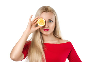 Beautiful woman with lemon in her hand