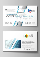 Fototapeta na wymiar Business card templates. Easy editable layout, abstract vector design template. Chemistry pattern, connecting lines and dots, molecule structure on white, geometric graphic background.