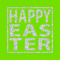 Fototapeta premium Silver glitter easter quote background green