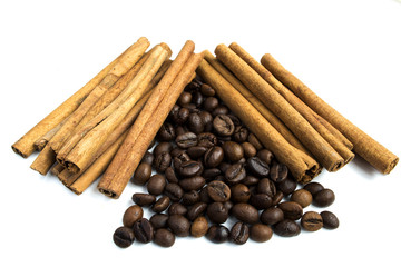 grain coffee and sticks cinnamon