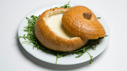 garlic soup in a loaf