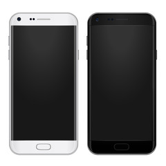 Set of black and white smart phone with empty screen to present your app, design. Vector illustration.