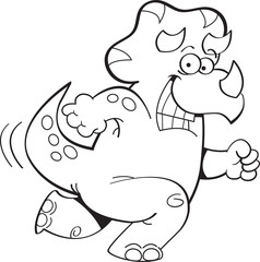 Black and white illustration of a running triceratops.