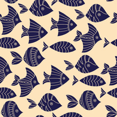 Seamless pattern with fish. Vector illustration. Print. Repeating background. Cloth design, wallpaper.