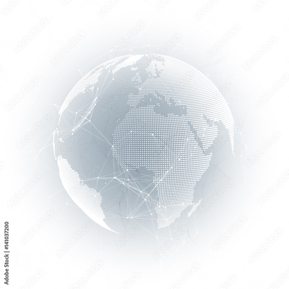 Aufkleber world globe with shadow on gray. abstract global network connections, geometric design technology co