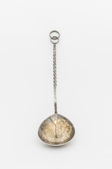 Silver retro vintage spoon with beautiful forged ornament