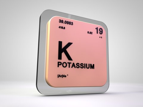potassium - K- chemical element periodic table 3d render