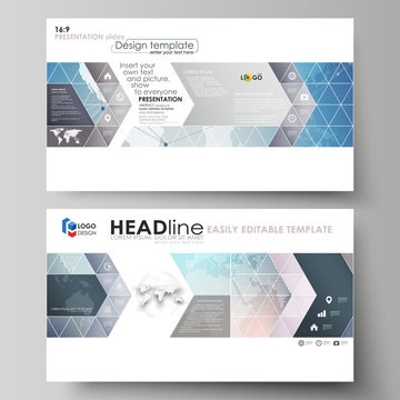 The minimalistic abstract vector illustration of editable layout of high definition presentation slides design business templates. Polygonal geometric linear texture. Global network, dig data concept.