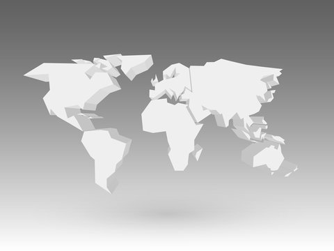 White 3D world map with dropped shadow on grey background. EPS10 vector illustration.