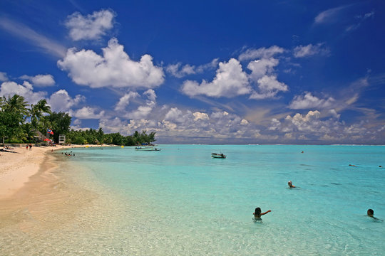 Matira Beach on Bora Bora island in French Polynesia (Tahiti).