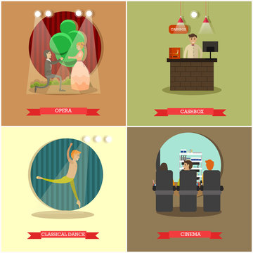 Vector set of performing arts concept posters in flat style