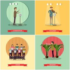 Vector set of orchestra concept posters in flat style