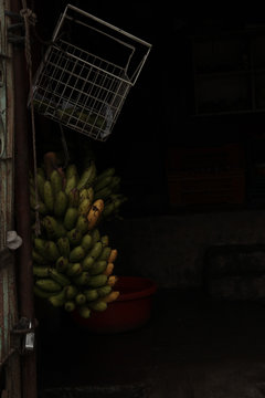 A bounch of Green Banana hanging