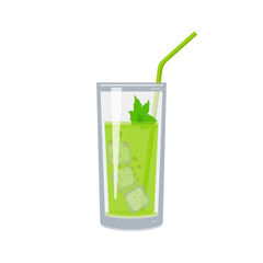 Glass of lime juice with ice and mint. Vector illustration on white background.
