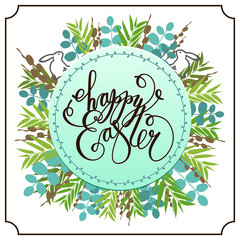 Happy Easter card, invitation. Happy Easter lettering. Vector illustration.