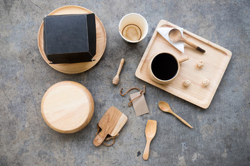 Eating breakfast concept, flat lay