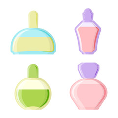 Perfume glamour fashionable beautiful cosmetic bottle and france shiny female packaging tube product female fragrance vector illustration.