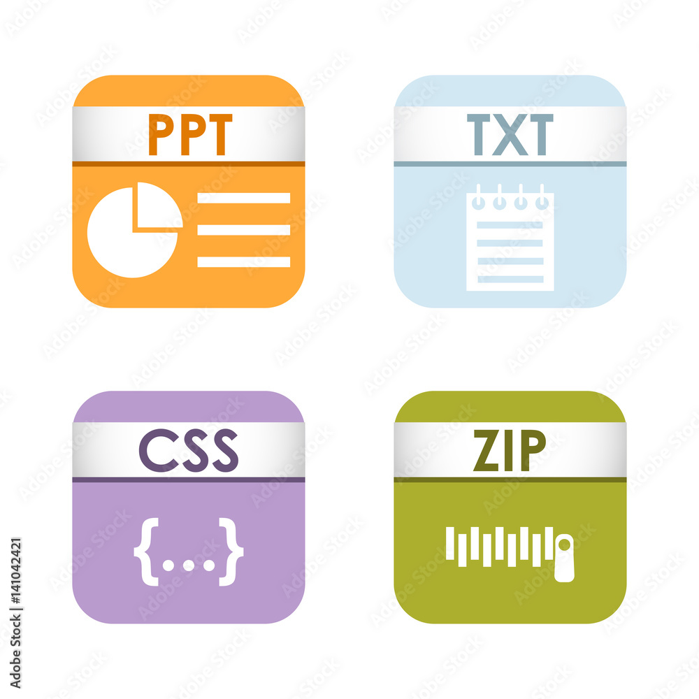 Aufkleber simple square file types formats labels icon set presentation document symbol and audio extension gr