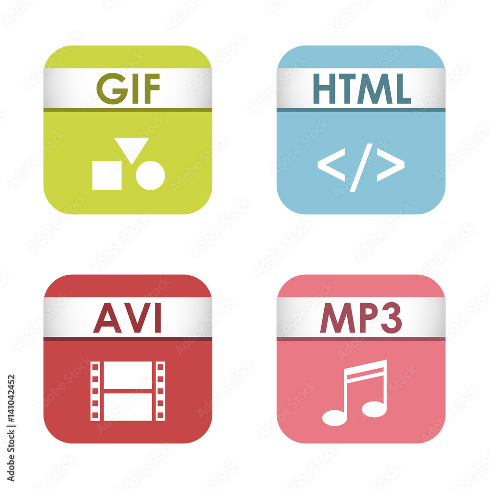 Poster simple square file types formats labels icon set presentation document symbol and audio extension gr