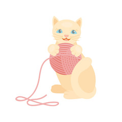 Cat breed cute kitten red pet portrait fluffy young adorable cartoon animal and pretty fun play feline sitting mammal domestic kitty vector illustration.