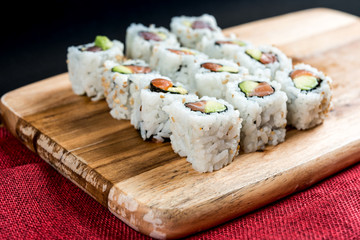 Japanese food Sushi Roll Maki of Salmon and avocado