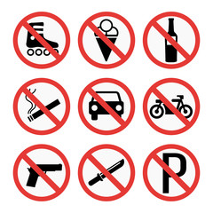 Prohibition signs set safety information vector illustration.