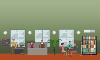 University lecture hall and library vector illustration in flat style