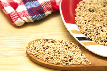 Quinoa on wood cutlery