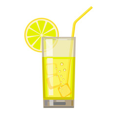 A glass of fresh lemon juice and lemon. Flat design. Abstract concept. Vector illustration.