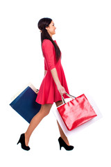 Young brunette woman with some shopping bags