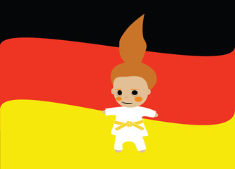 Маленький дзюдоист на фоне флага Германии